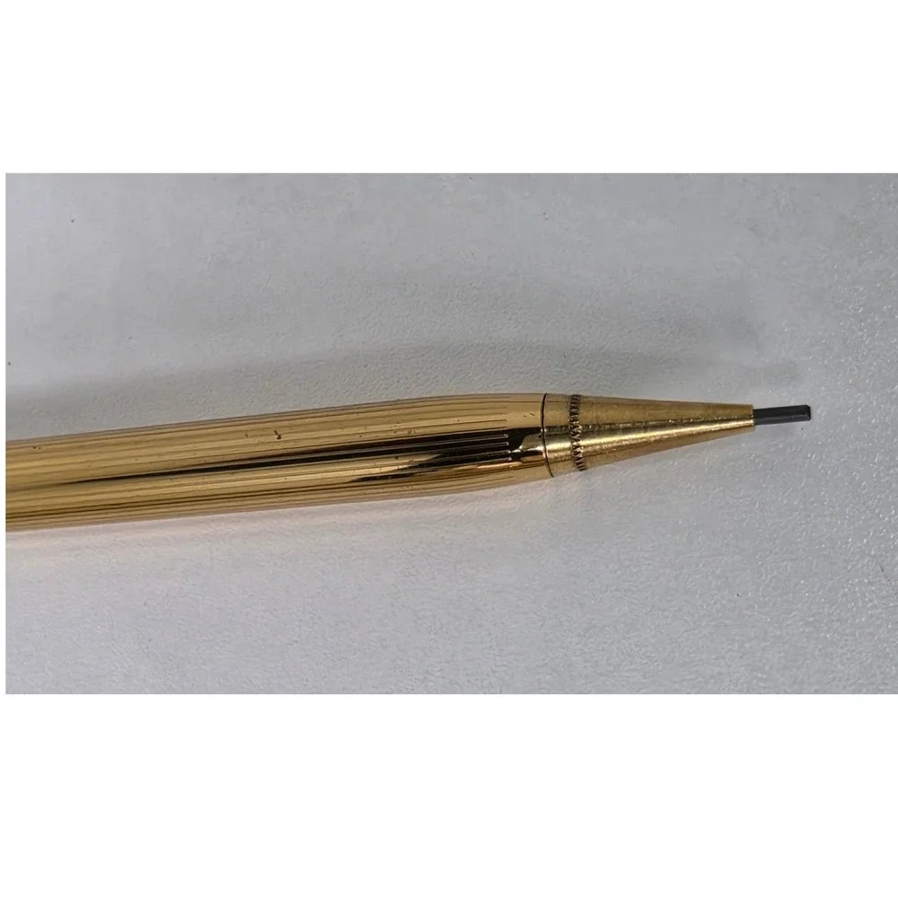 Vintage Gold Tone Pinstripe Pen and Mechanical Pencil Set USA Made with Box